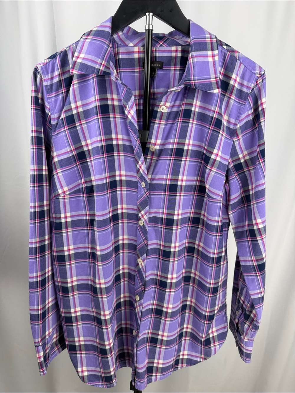 Talbots Purple Plaid 100% Cotton Button-Down Shirt Medium